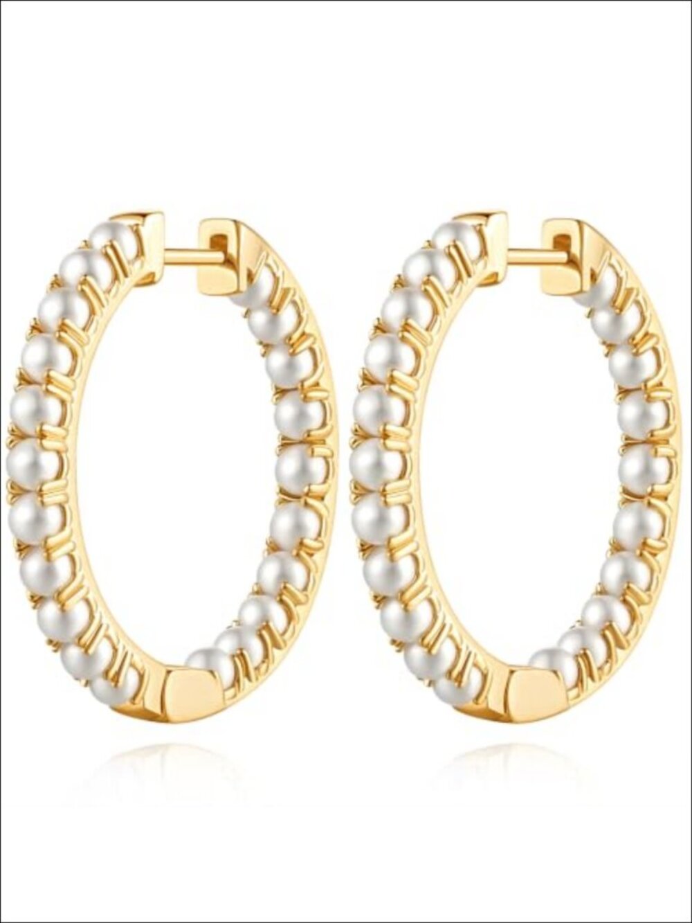 14K Gold Plated Hoop Earrings with Pearls for Women